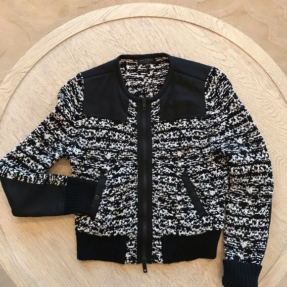 Rag & Bone Viola Black And White Ribbon Knit Sweater Jacket Zipper - Picture 15 of 15